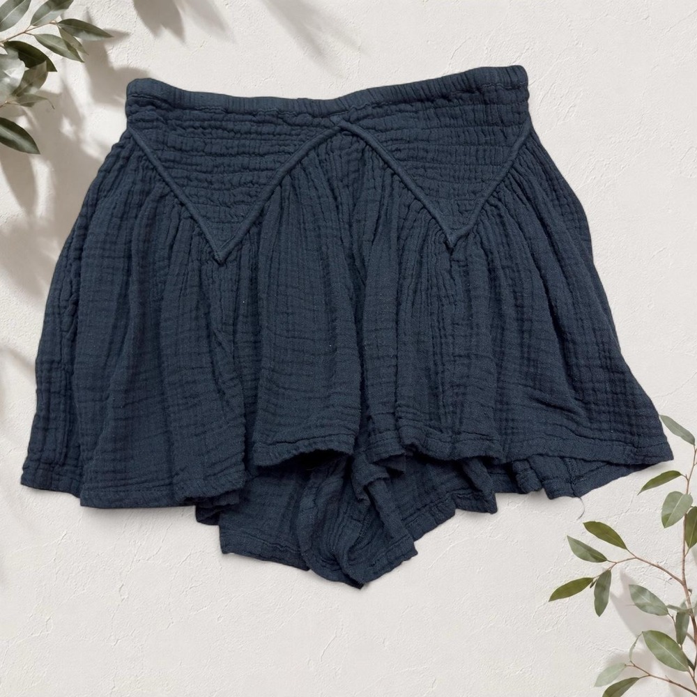 Free People Black Gauze Ruffle Shorts Smocked Boho Tiered Skort Small